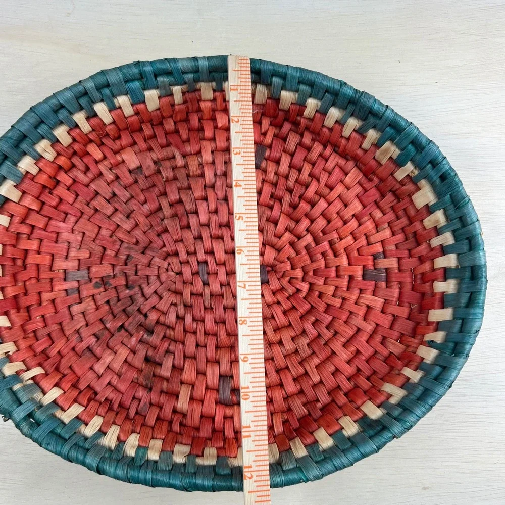 Watermelon Woven Raffia Basket Set 3pc Red Green Boho Decor Trays Round Oval